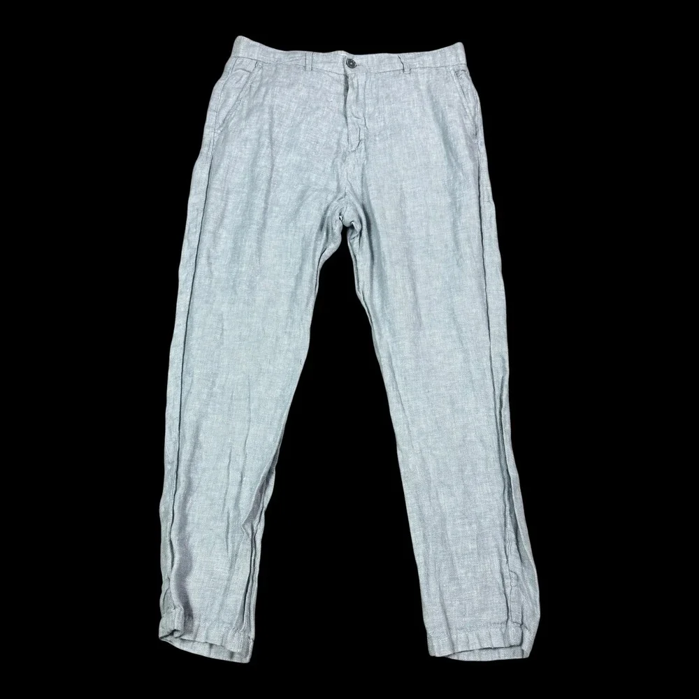 Porter & Ash 100% Linen Gray/Blue Straight Leg Pants Men's 36 (Fits 35x30) FLAW